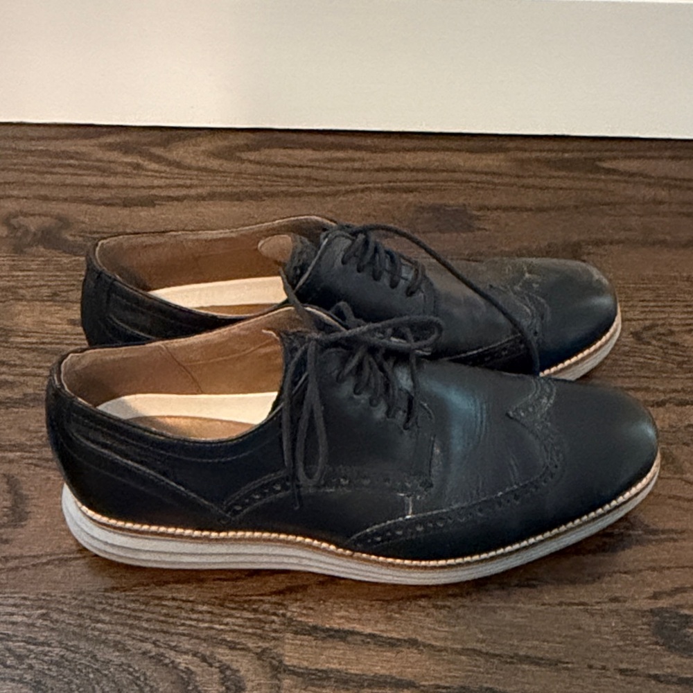 Cole Haan Black Leather Wingtip Oxfords